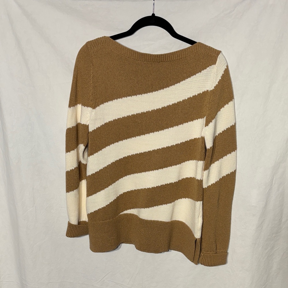 Ann Taylor Diagonal Striped Brown and Cream Sweater - Picture 3 of 3